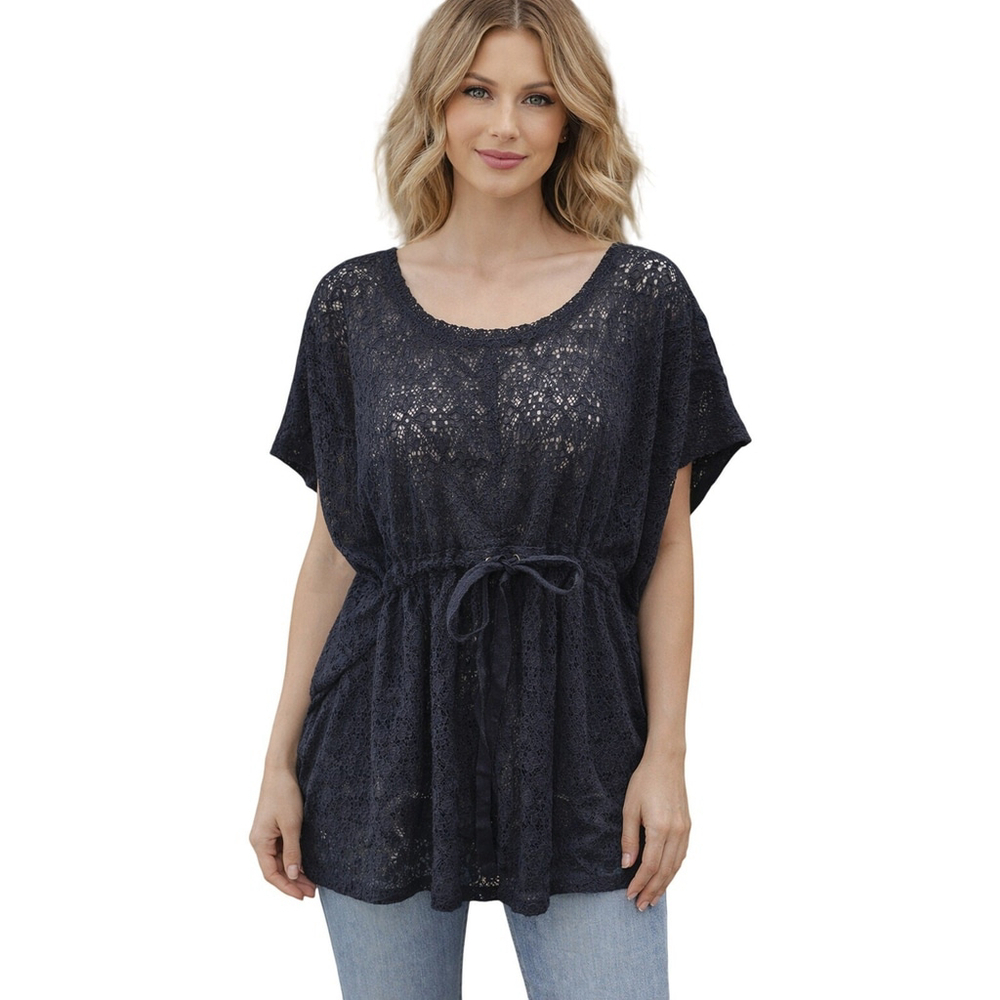 Eddie Bauer Black Lace Batwing Top Size Medium